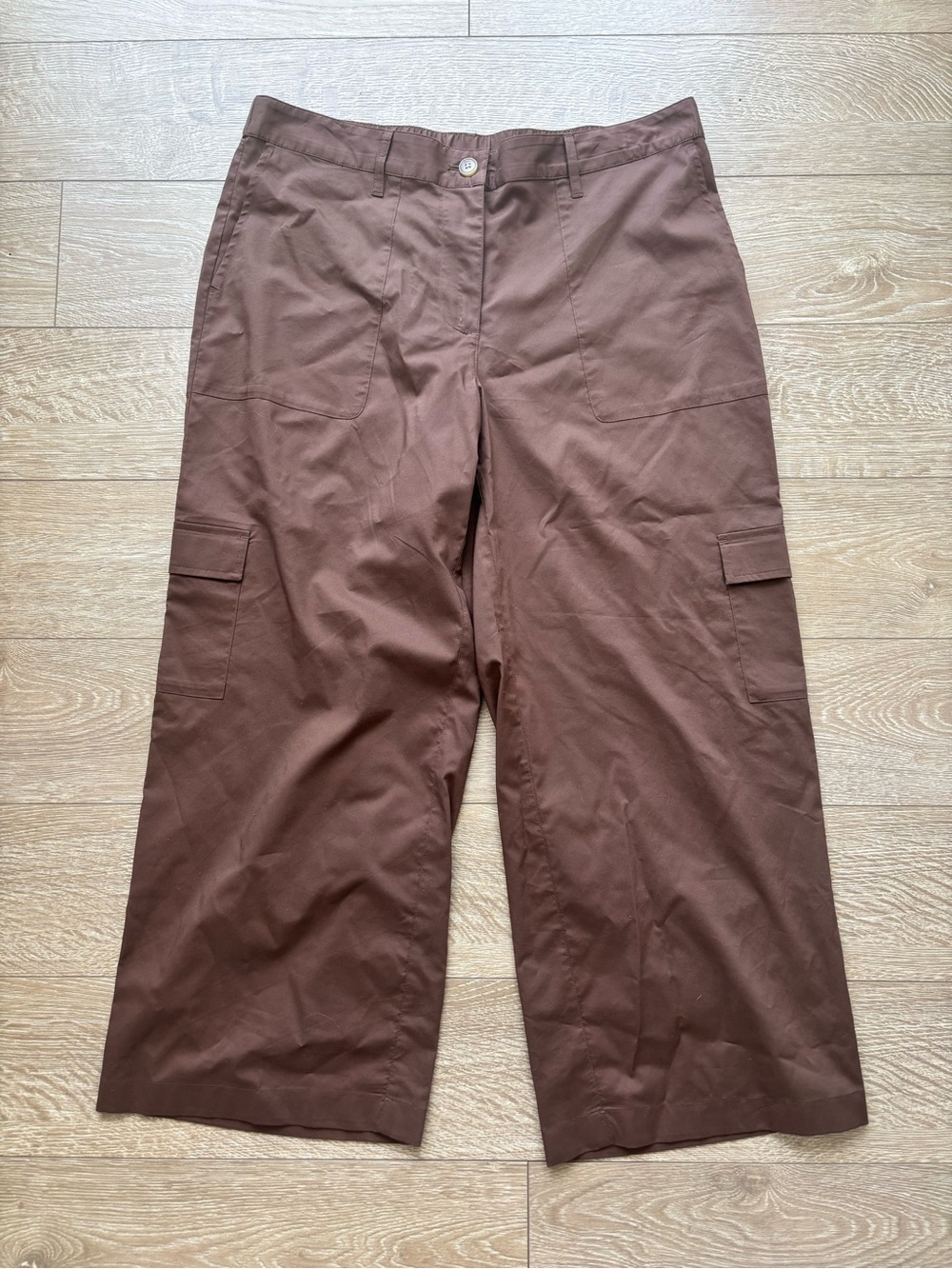 J.Jill Pima Cotton-Blend Wide Leg Cargo Pant | Size M | Brown